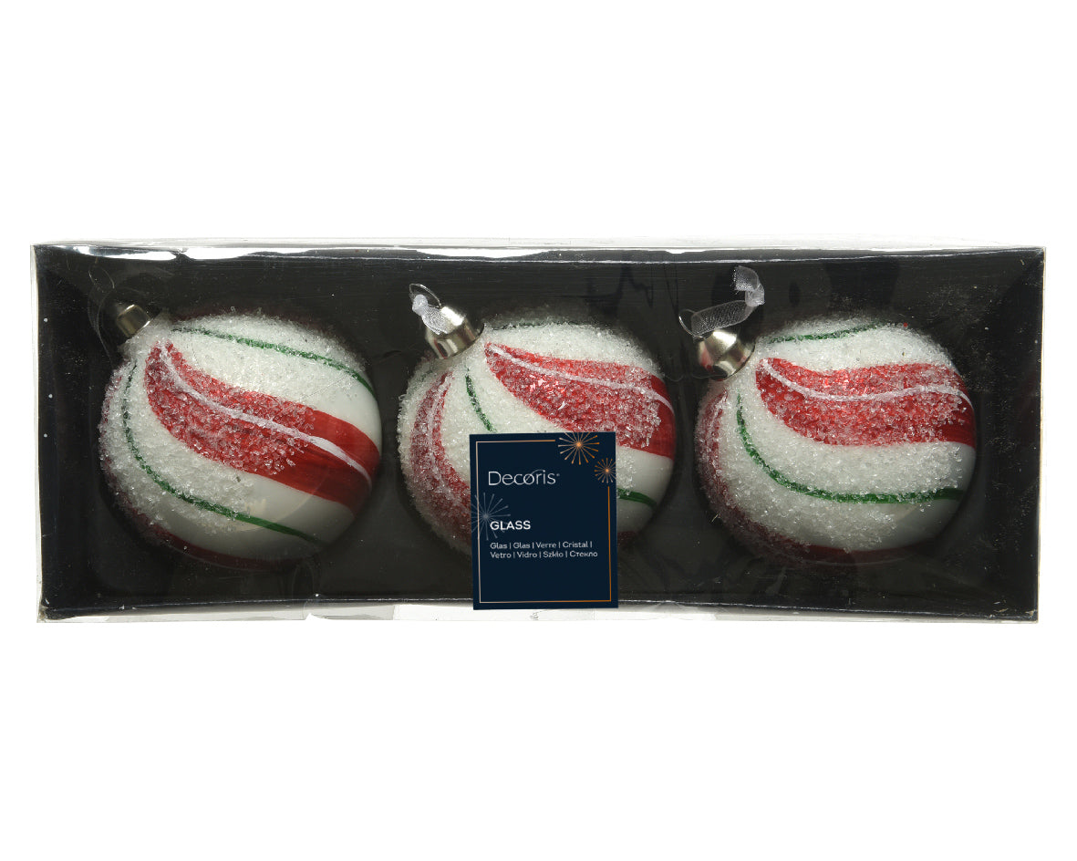 Χριστουγεννιάτικη Μπάλα 8 εκ. με χρωματιστές γραμμές (set 3 τεμαχίων)