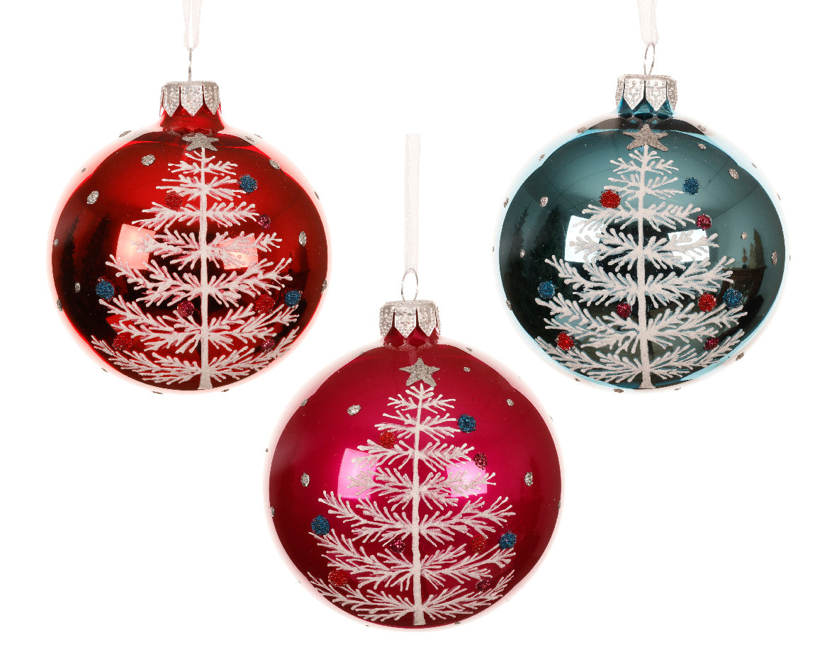 Χριστουγεννιάτικη Μπάλα 8 εκ με σχέδιο χριστουγεννιάτικου δέντρου (set 3 τεμαχίων)