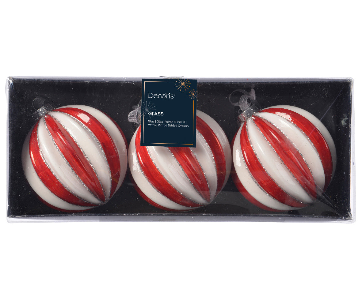Χριστουγεννιάτικη Μπάλα 8 εκ ριγέ (set 3 τεμαχίων)