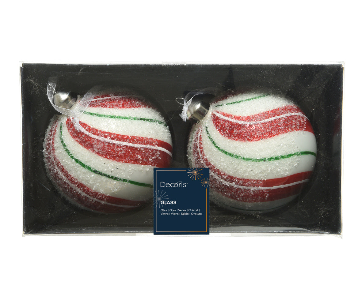 Χριστουγεννιάτικη Μπάλα 10 εκ. με χρωματιστές γραμμές (set 2 τεμαχίων)