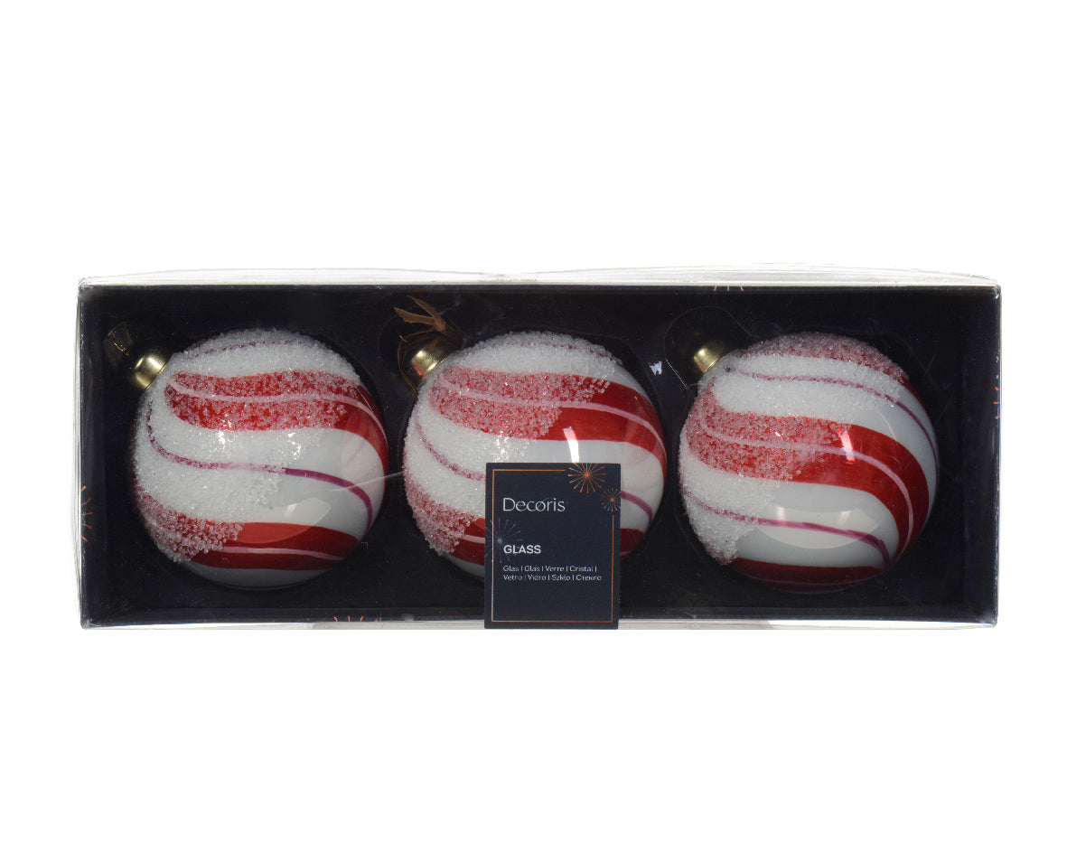 Χριστουγεννιάτικη Μπάλα 8 εκ. με χρωματιστές γραμμές (set 3 τεμαχίων)