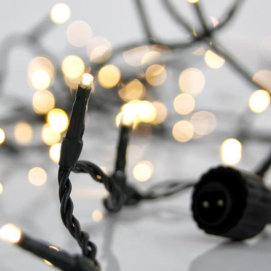 ΣΕΙΡΑ, 100 LED 3MM, 31V,  ΜΕ ΜΕΤΑΣΧΗΜΑΤΙΣΤΗ, ΠΡΑΣΙΝΟ ΚΑΛΩΔΙΟ, ΘΕΡΜΟ ΛΕΥΚΟ LED,